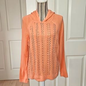 89th Madison Hooded Sweater Women Open weave front Size XL